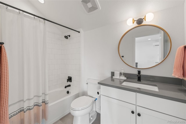 16722 Shoshone St, Broomfield, CO 80023 - full bath with vanity, toilet, and shower / bath combo with shower curtain