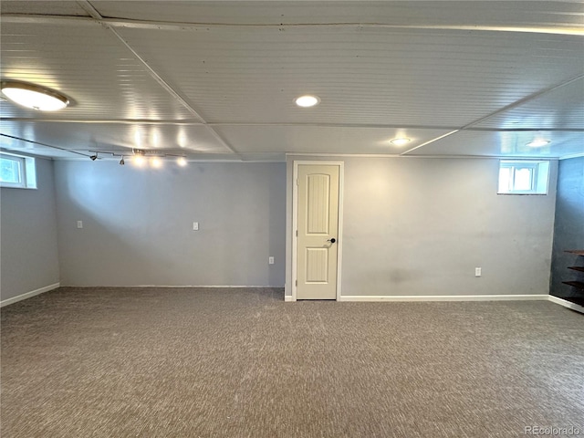 basement featuring carpet flooring and a wealth of natural light