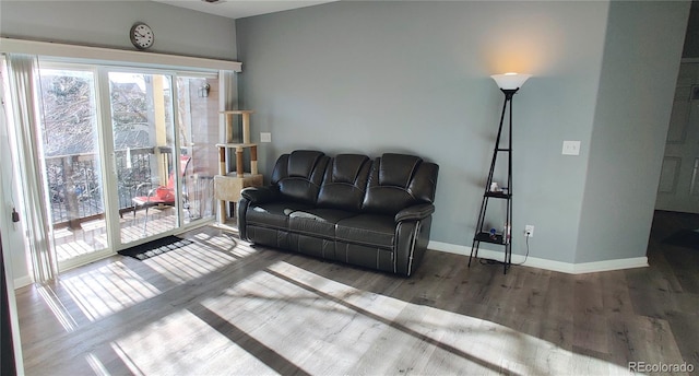 7355 S Alkire St Unit 203, Littleton, CO 80127 - living area with wood finished floors and baseboards