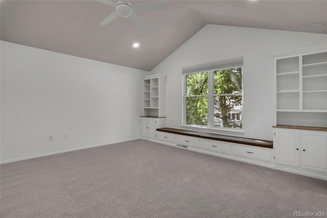 6054 W Adriatic Pl, Lakewood, CO 80227 - carpeted empty room featuring vaulted ceiling, ceiling fan, and recessed lighting
