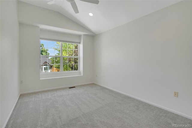6054 W Adriatic Pl, Lakewood, CO 80227 - carpeted empty room featuring a ceiling fan, lofted ceiling, baseboards, and recessed lighting