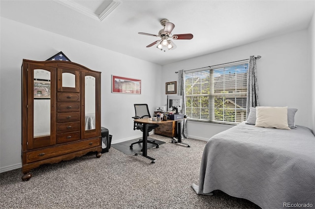 5944 S Yank Ct, Littleton, CO 80127 - bedroom with carpet, a desk, baseboards, and ceiling fan