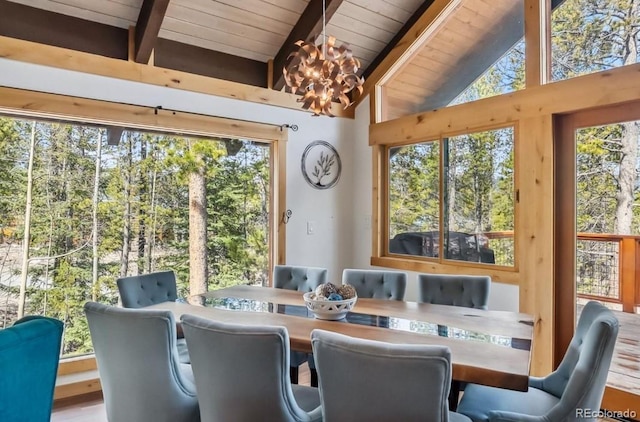 142 High Point Dr, Breckenridge, CO 80424 - dining space featuring a chandelier, wood ceiling, and wood finished floors