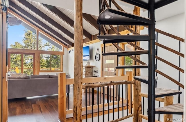 142 High Point Dr, Breckenridge, CO 80424 - stairs featuring wood finished floors and wood ceiling