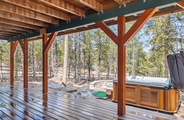 142 High Point Dr, Breckenridge, CO 80424 - wooden deck featuring a hot tub and a fenced backyard