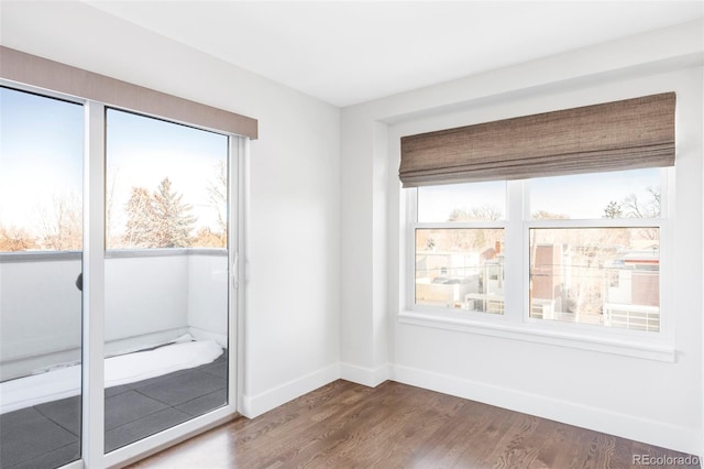 spare room with plenty of natural light and dark hardwood / wood-style floors