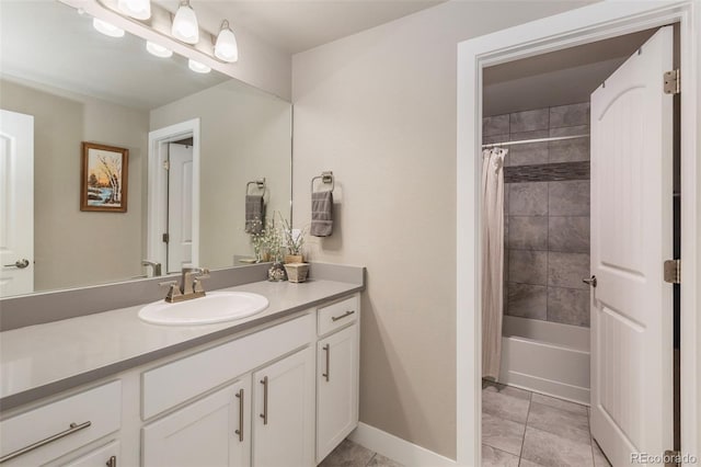 1177 Man O War Way, Colorado Springs, CO 80921 - bathroom with vanity, shower / tub combo with curtain, and tile patterned flooring