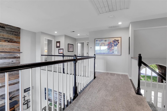 10822 Eagle Crest Ct, Parker, CO 80138 - corridor featuring attic access, an upstairs landing, carpet floors, and recessed lighting