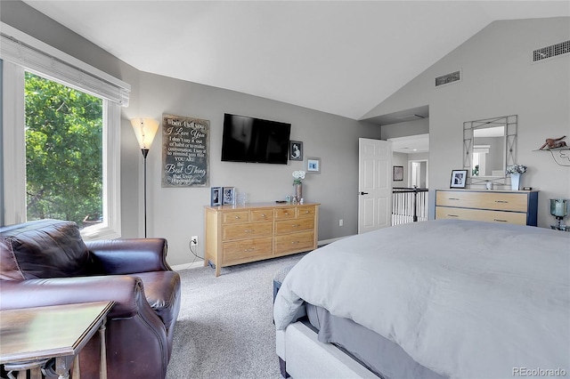 10822 Eagle Crest Ct, Parker, CO 80138 - bedroom featuring light carpet and high vaulted ceiling