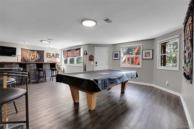 10822 Eagle Crest Ct, Parker, CO 80138 - playroom featuring dark wood finished floors, bar, and pool table
