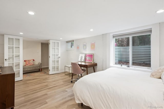 1870 S Ogden St, Denver, CO 80210 - bedroom featuring french doors, light wood-style flooring, recessed lighting, and baseboards