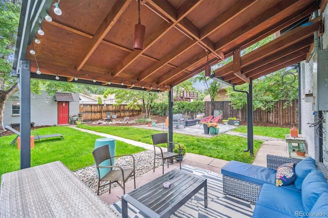 1870 S Ogden St, Denver, CO 80210 - view of patio with outdoor lounge area and an outdoor structure