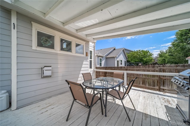 13152 E 104th Dr, Commerce City, CO 80022 - wooden deck featuring outdoor dining area and grilling area