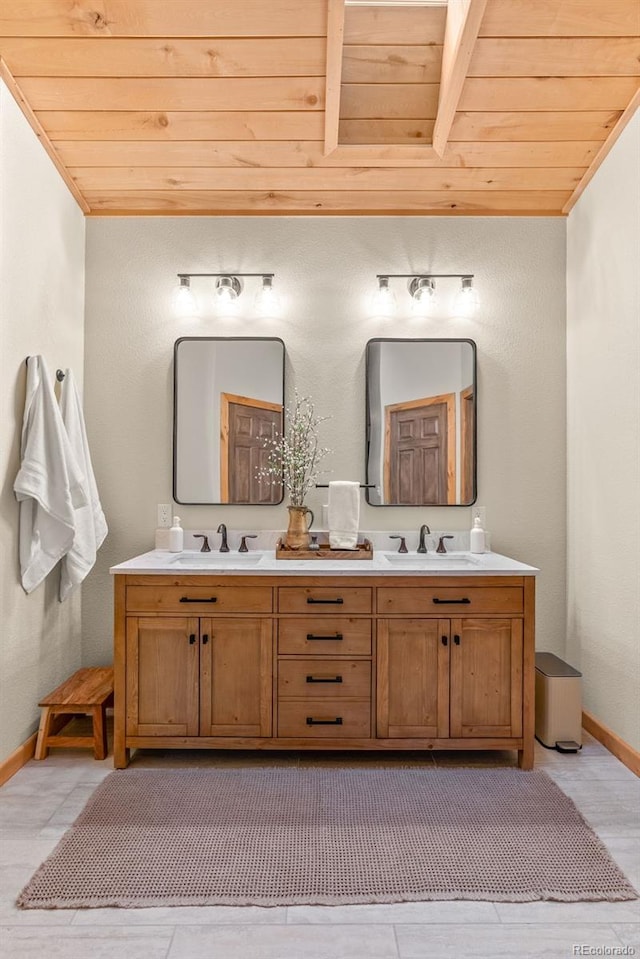 15608 Ouray Rd, Pine, CO 80470 - bathroom with double vanity and wooden ceiling