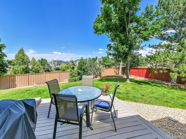 2145 Wynterbrook Dr, Highlands Ranch, CO 80126 - wooden deck with a fenced backyard and outdoor dining space
