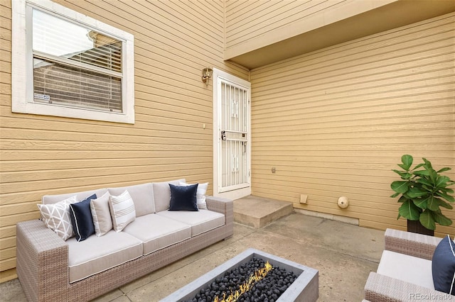 exterior space featuring a patio and outdoor lounge area