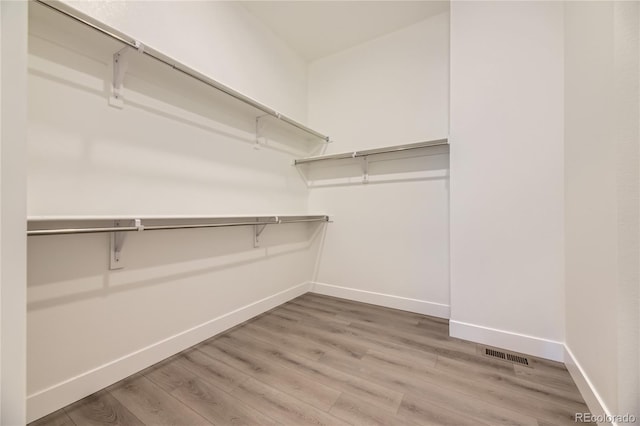 walk in closet with wood-type flooring