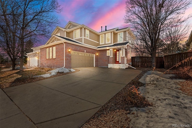 view of front of home with a garage