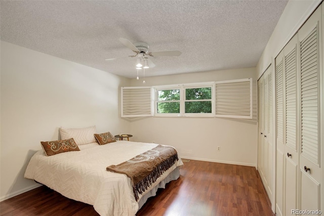 10883 Otis Cir, Westminster, CO 80020 - bedroom with wood finished floors, a closet, a textured ceiling, and a ceiling fan