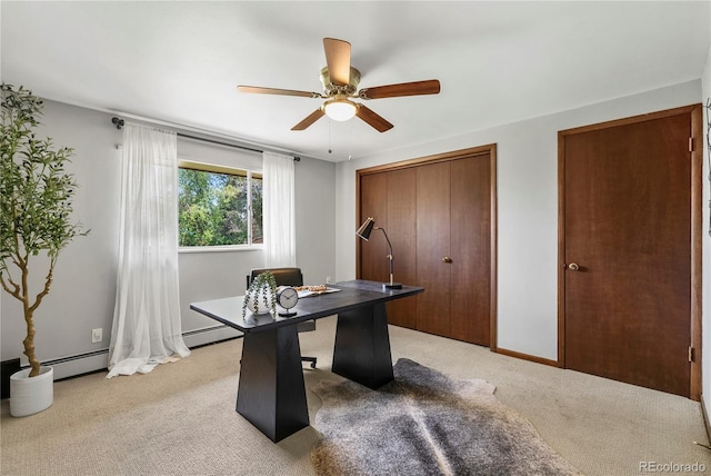 5503 W Colorado Ave, Lakewood, CO 80232 - unfurnished office featuring a baseboard radiator, baseboards, ceiling fan, and light colored carpet