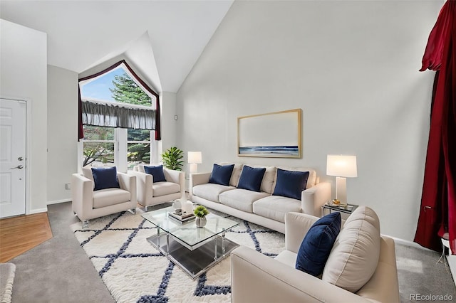 4386 W Deertrail Ct, Castle Rock, CO 80109 - carpeted living area featuring baseboards and high vaulted ceiling