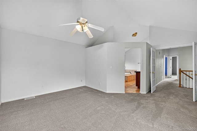 4386 W Deertrail Ct, Castle Rock, CO 80109 - empty room featuring carpet, ceiling fan, and high vaulted ceiling