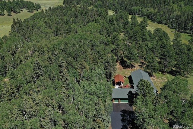 aerial view featuring a forest view