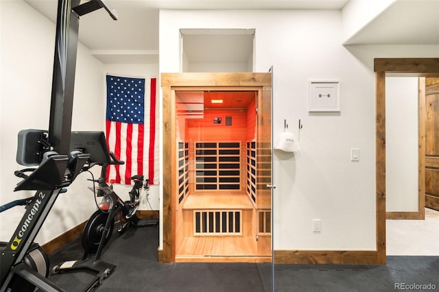 view of sauna / steam room featuring baseboards