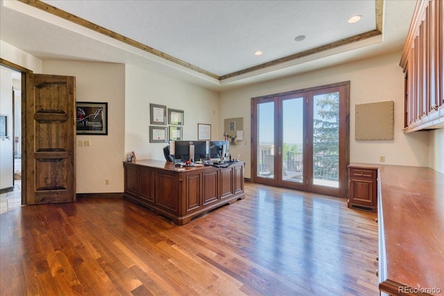 16713 W Archer Ave, Golden, CO 80401 - office space featuring wood finished floors, a raised ceiling, and recessed lighting
