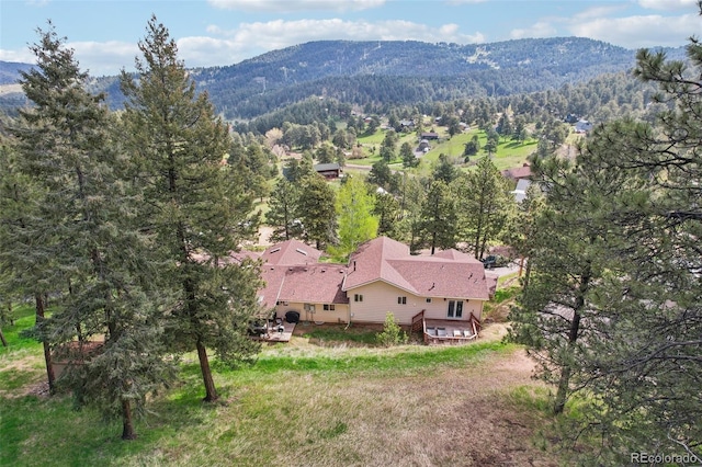 aerial view featuring a mountain view