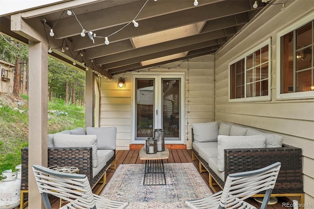 view of terrace featuring a deck and an outdoor hangout area