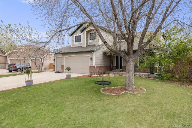 17522 E Dewberry Dr, Parker, CO 80134 - view of front of property featuring brick siding, an attached garage, concrete driveway, and a front yard