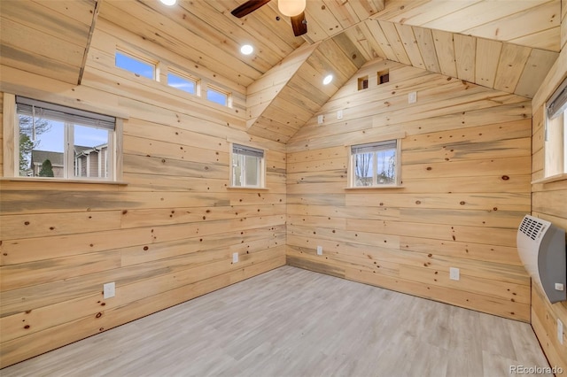 17522 E Dewberry Dr, Parker, CO 80134 - bonus room featuring wood ceiling, wood walls, lofted ceiling, a ceiling fan, and healthy amount of natural light