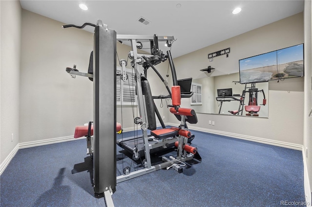 3485 Park Ridge Rd, Sedalia, CO 80135 - workout room featuring baseboards and recessed lighting