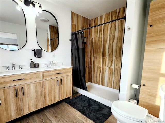45 Saltlick Cir, Florissant, CO 80816 - bathroom with toilet, wood finished floors, a sink, and tiled shower