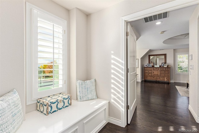 618 Fairchild Dr, Highlands Ranch, CO 80126 - mudroom featuring baseboards, visible vents, and dark wood-type flooring