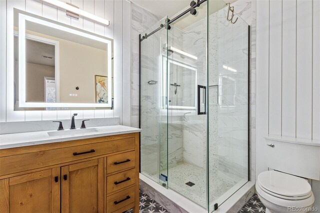 618 Fairchild Dr, Highlands Ranch, CO 80126 - bathroom with vanity, toilet, and a stall shower