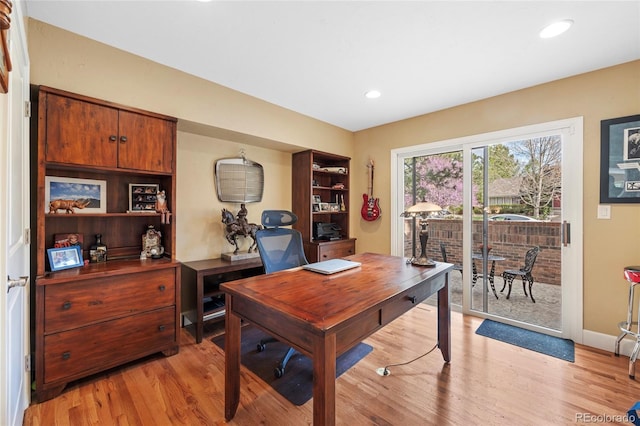 office area featuring light hardwood / wood-style flooring