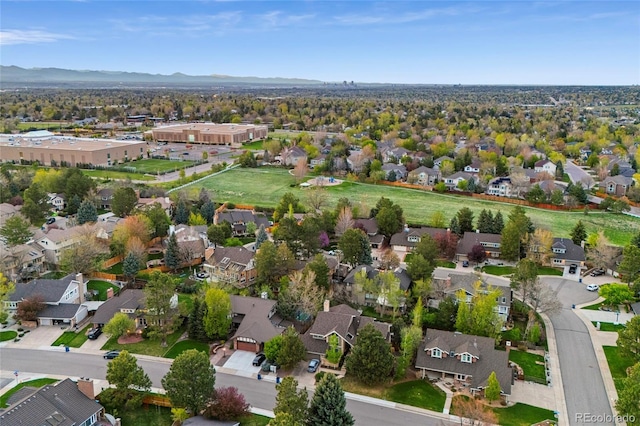 drone / aerial view featuring a mountain view