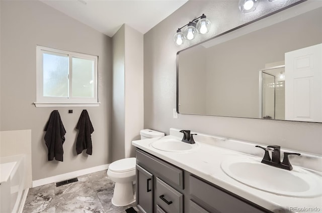 3805 E 106th Ave, Thornton, CO 80233 - full bathroom featuring toilet, visible vents, baseboards, and a sink