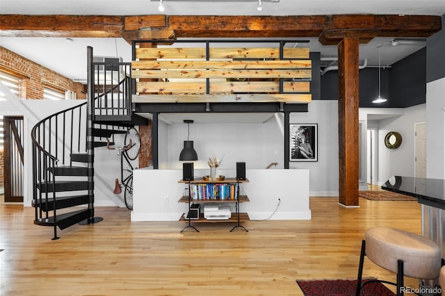 basement featuring wood-type flooring