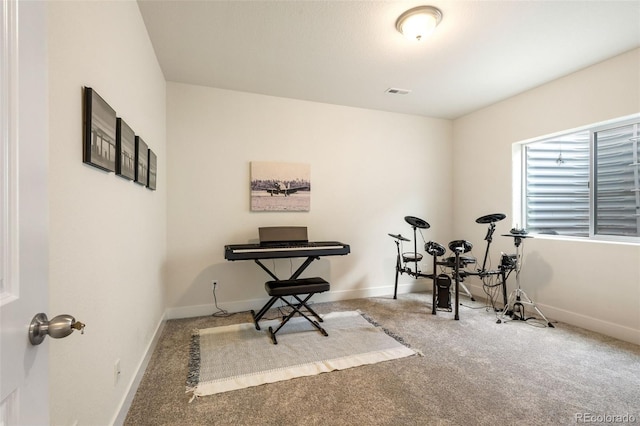 view of carpeted home office