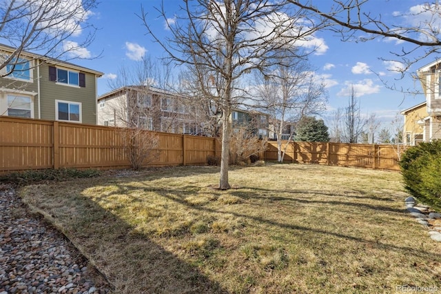 view of yard with a fenced backyard