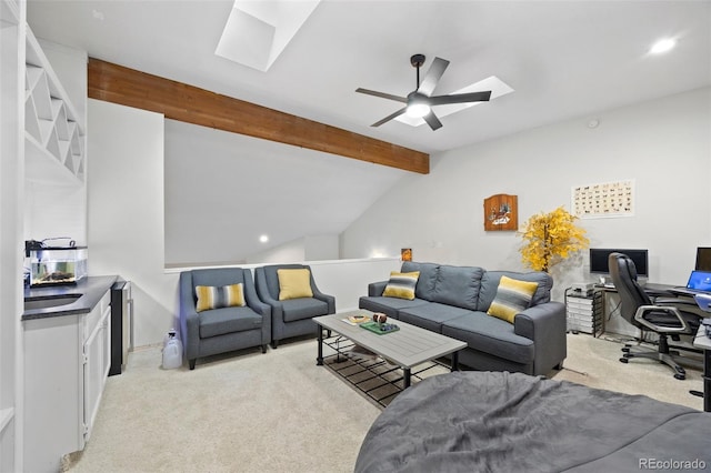 23551 Genesee Village Rd Unit H, Golden, CO 80401 - living area featuring light colored carpet, ceiling fan, a skylight, recessed lighting, and a desk