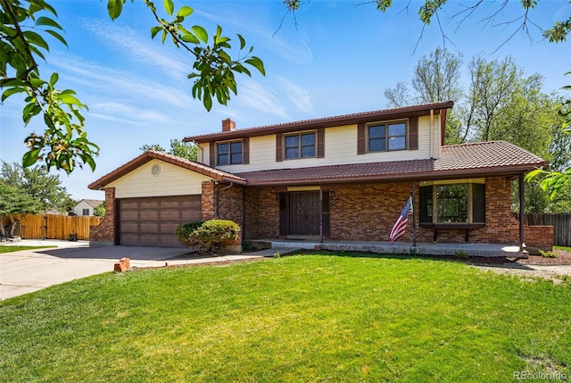 1354 S Macon St, Aurora, CO 80012 - traditional-style home featuring driveway, a garage, a tile roof, and brick siding