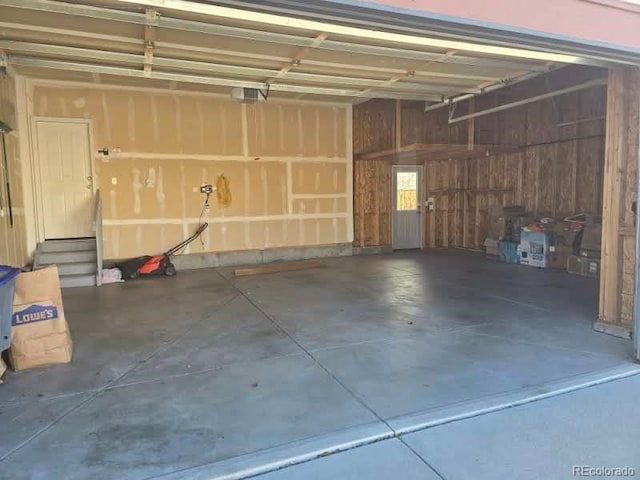 garage with a garage door opener