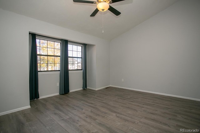 7900 W Layton Ave Unit 833, Littleton, CO 80123 - unfurnished room featuring a ceiling fan, dark wood finished floors, vaulted ceiling, and baseboards