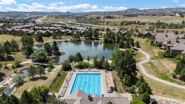 4219 Morning Star Dr, Castle Rock, CO 80108 - aerial view of a pool area and a large body of water