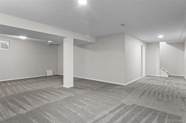 6240 W 110th Pl, Westminster, CO 80020 - finished basement featuring carpet, a textured ceiling, stairway, and recessed lighting