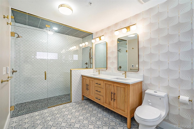 4258 Tennyson St Unit 101, Denver, CO 80212 - full bathroom featuring double vanity, a stall shower, and tile patterned floors